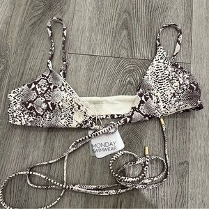 NWT Monday Swimwear Bikini Top Snake Python Print Triangle Tie size S